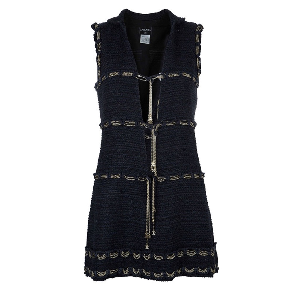 Authentic Chanel Tweed Chain Black Dress Size 6-8 USA